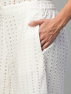 Women's White 100% Cotton Regular Fit Culotte
