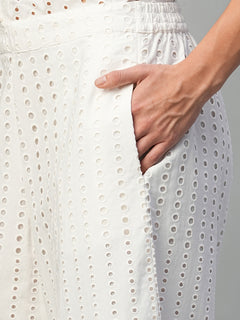 Women’s Cotton Regular Fit Eyelet Culotte White