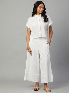 Women’s Cotton Regular Fit Cropped Culotte White