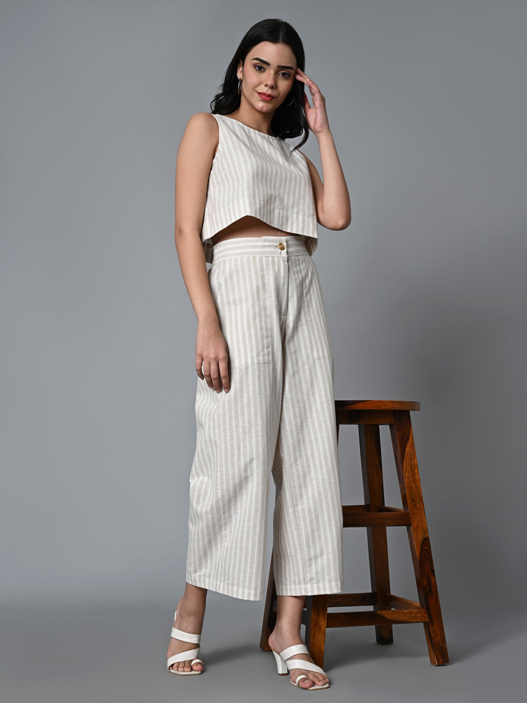 Women's Khaki Cotton Linen Regular Fit Culotte