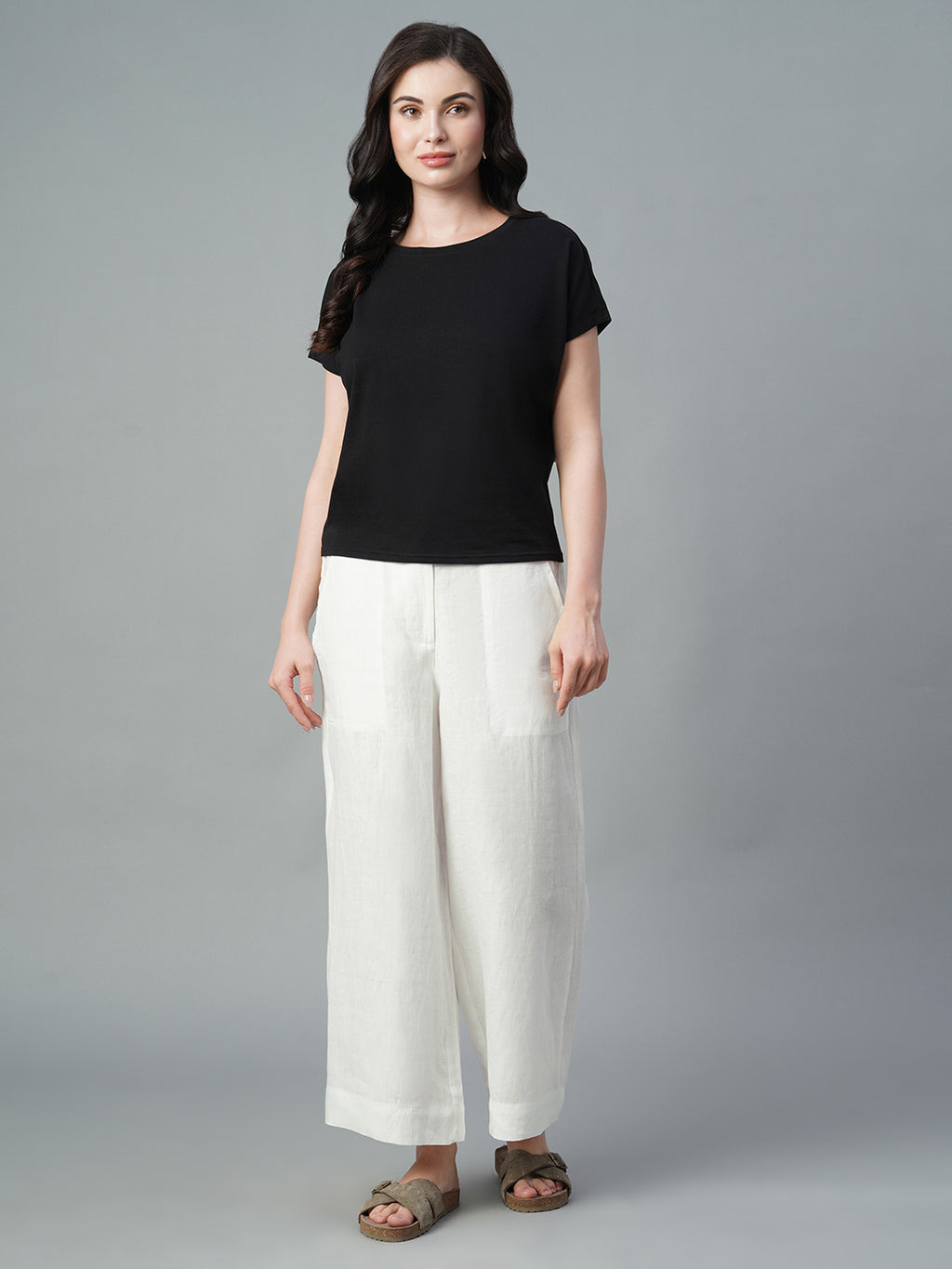 Women's White 100% Linen Relaxed Fit Culotte