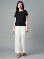 Women's White 100% Linen Relaxed Fit Culotte