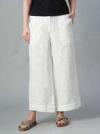 Women's White 100% Linen Relaxed Fit Culotte