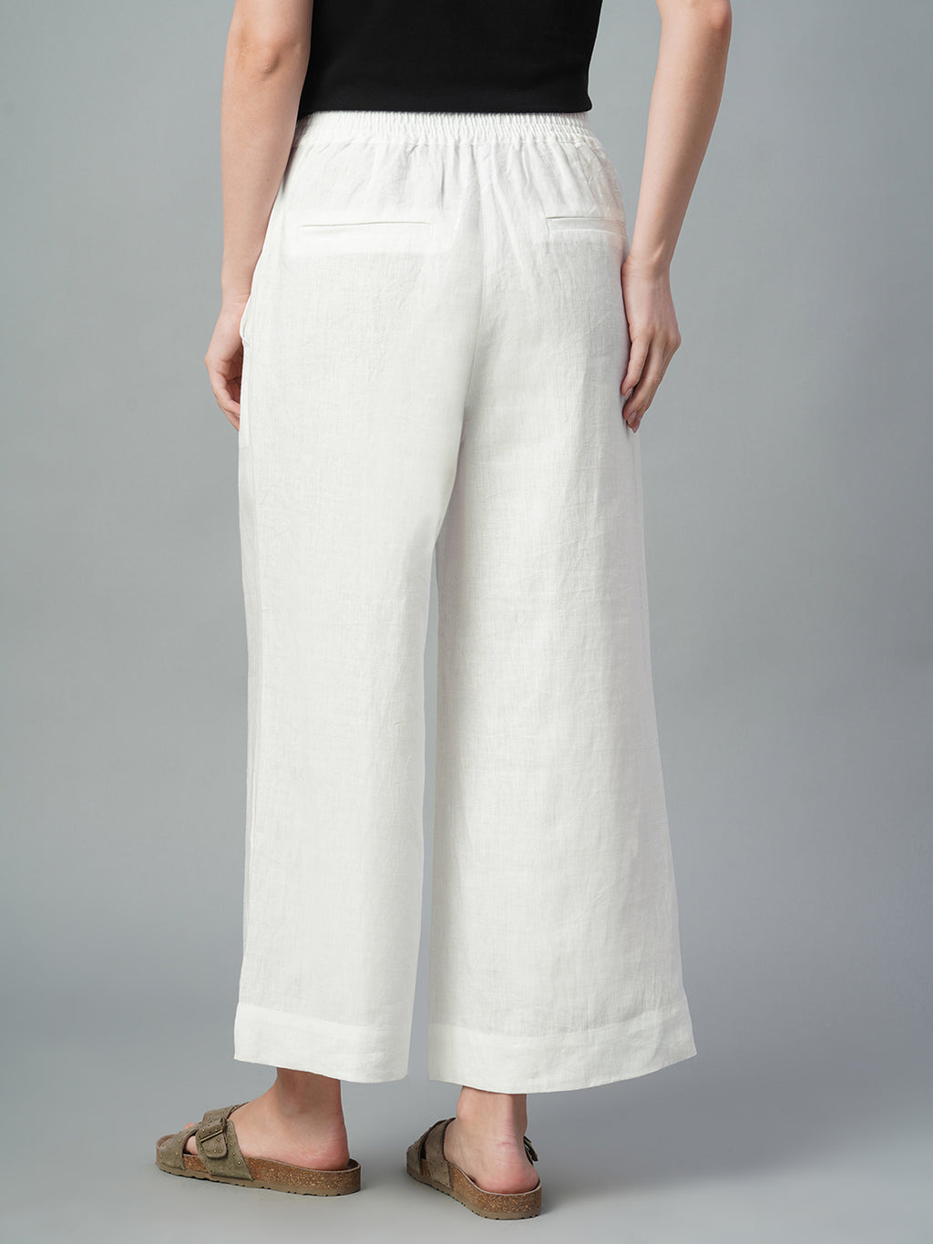 Women's White 100% Linen Relaxed Fit Culotte