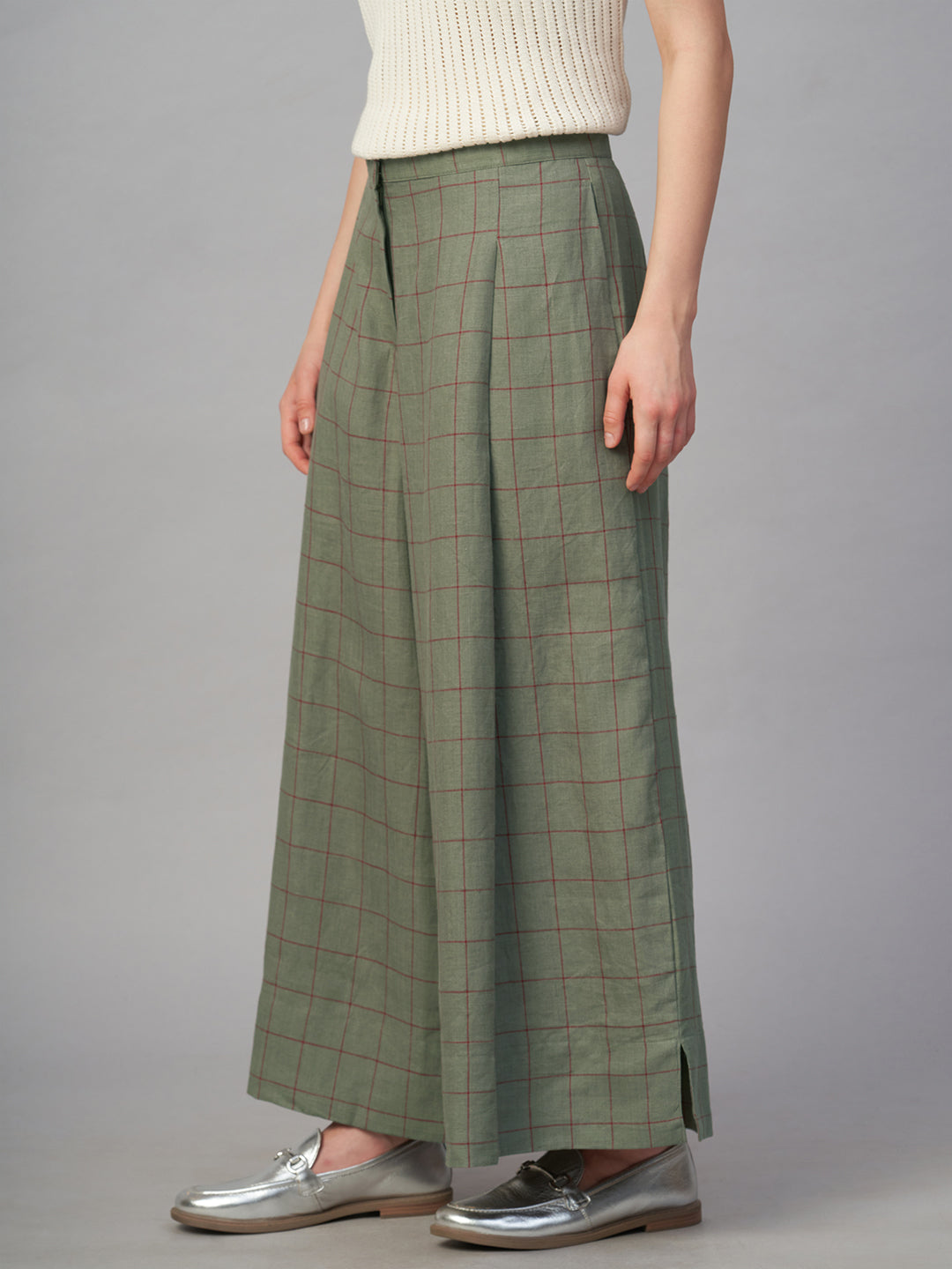 Women's Olive 100% Linen Regular Fit Culotte