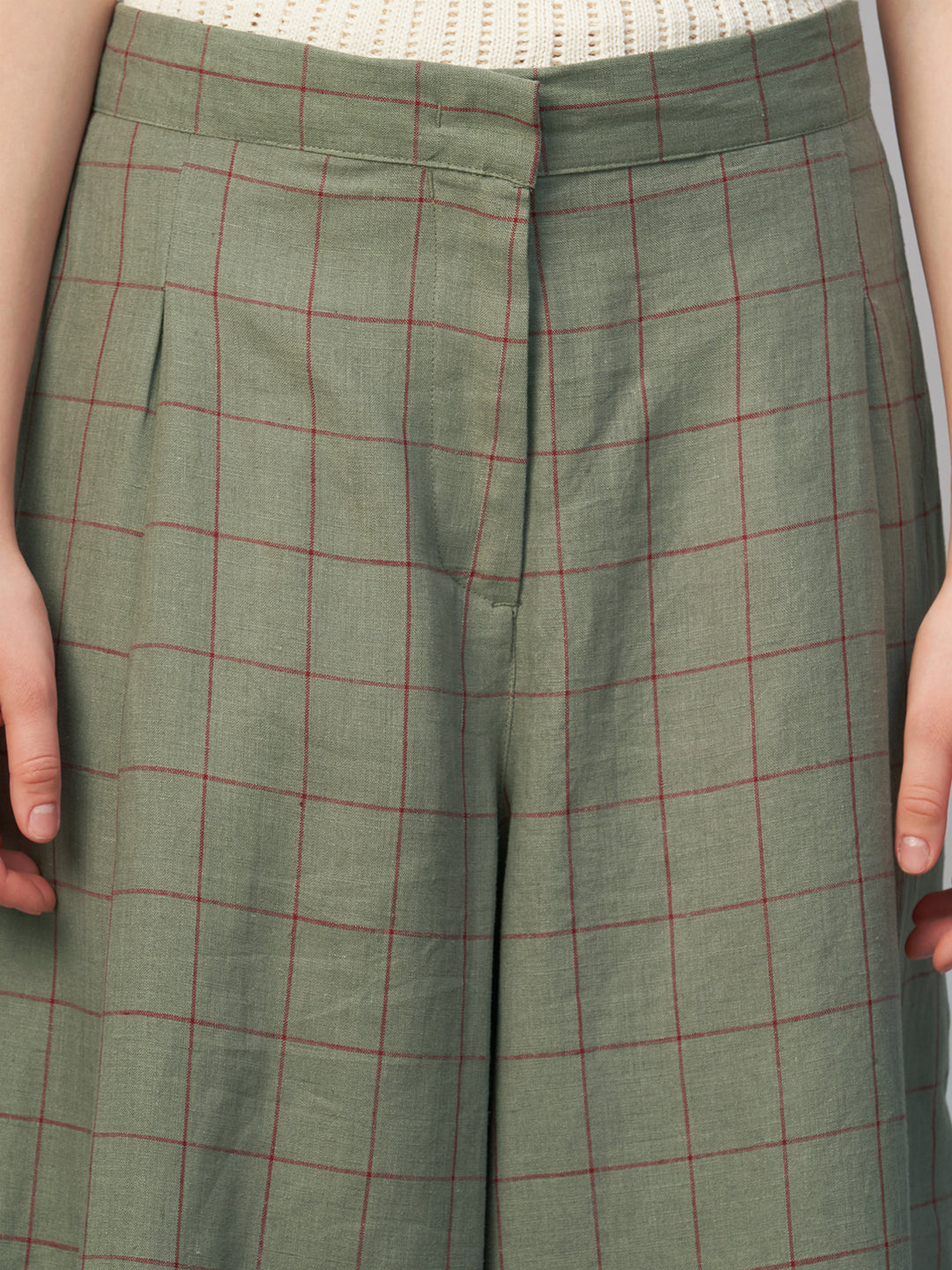 Women's Olive 100% Linen Regular Fit Culotte