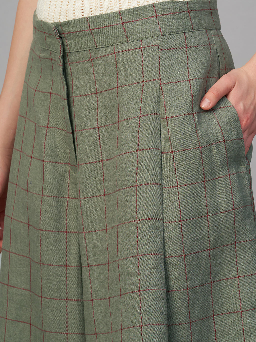 Women's Olive 100% Linen Regular Fit Culotte