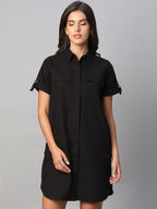 Women's Black 100% Cotton Regular Fit Dress