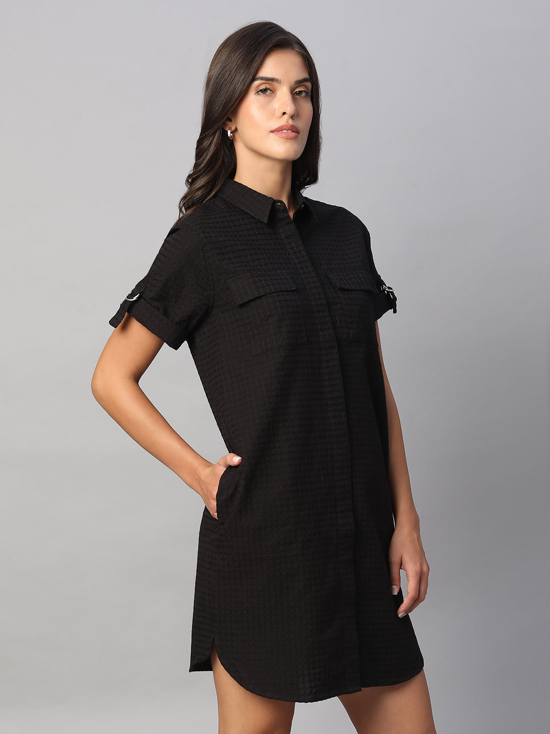 Women's Black 100% Cotton Regular Fit Dress