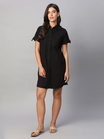 Women's Black 100% Cotton Regular Fit Dress