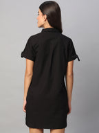 Women's Black 100% Cotton Regular Fit Dress