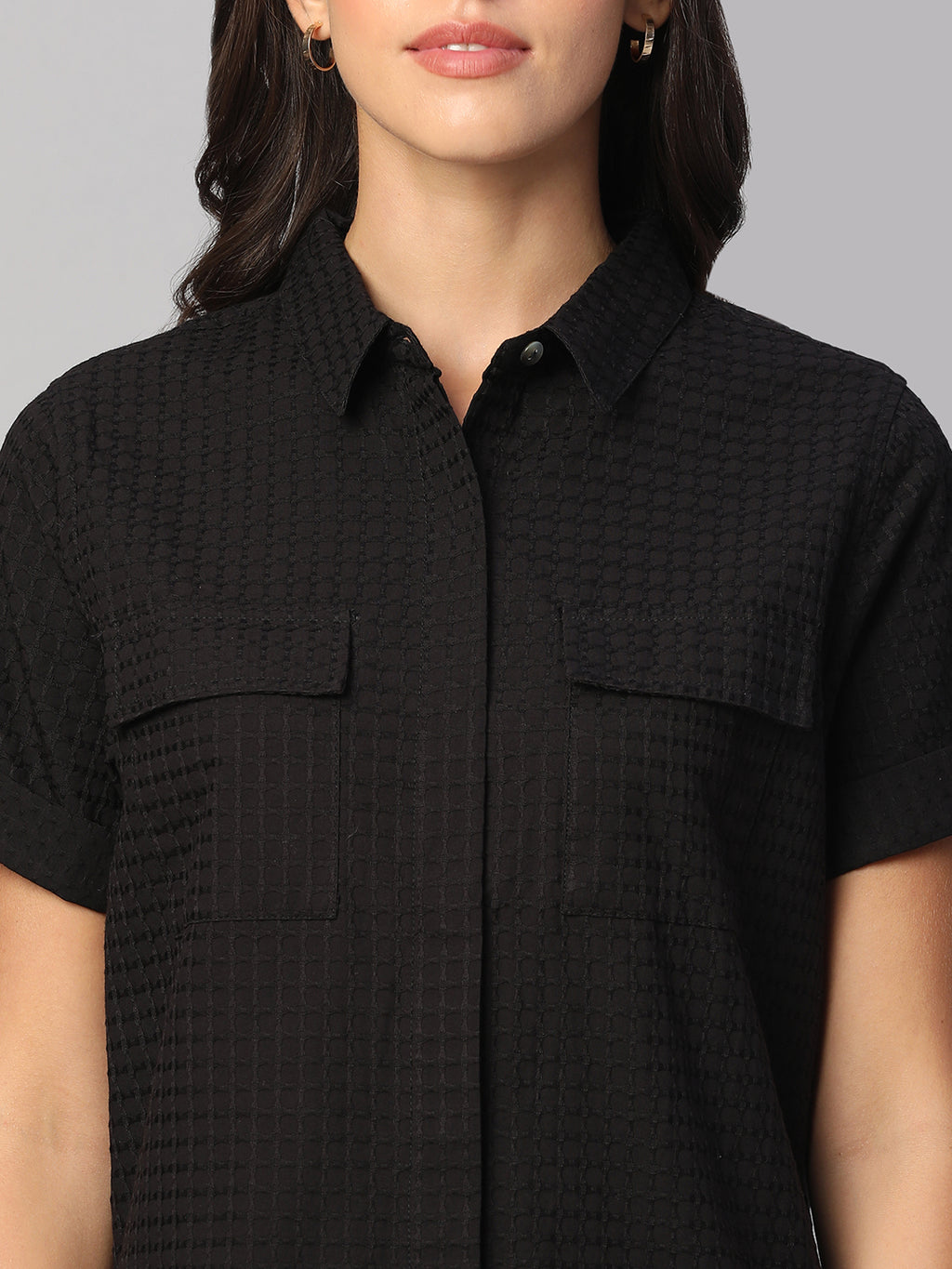 Women's Black 100% Cotton Regular Fit Dress