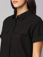 Women's Black 100% Cotton Regular Fit Dress