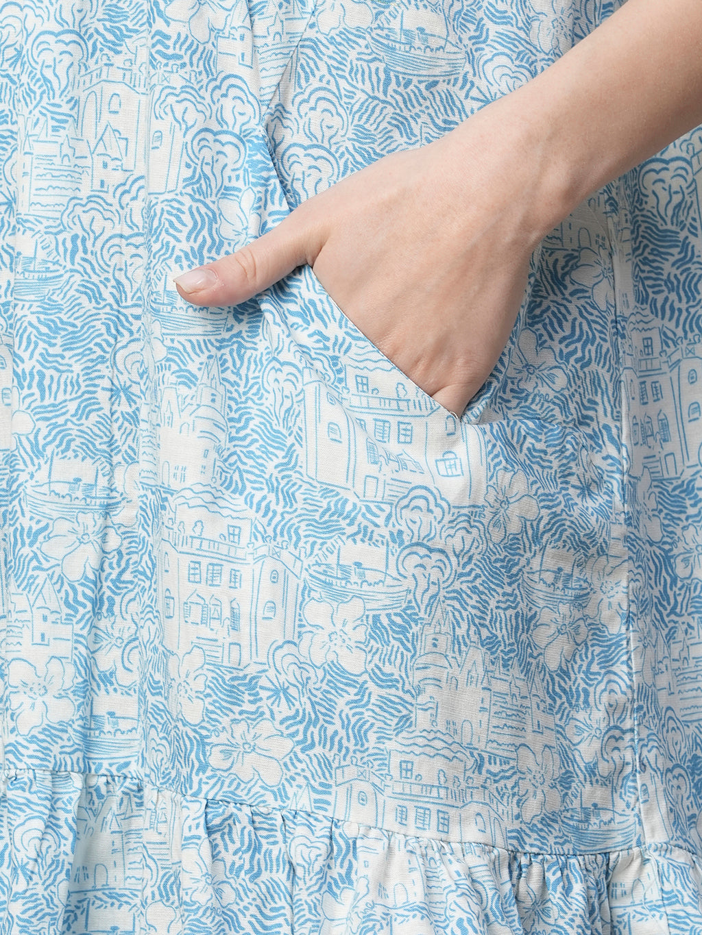 Women's Blue Cotton Linen Boxy Fit Dress