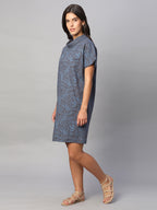 Women's Blue Cotton Flax Regular Fit Dress