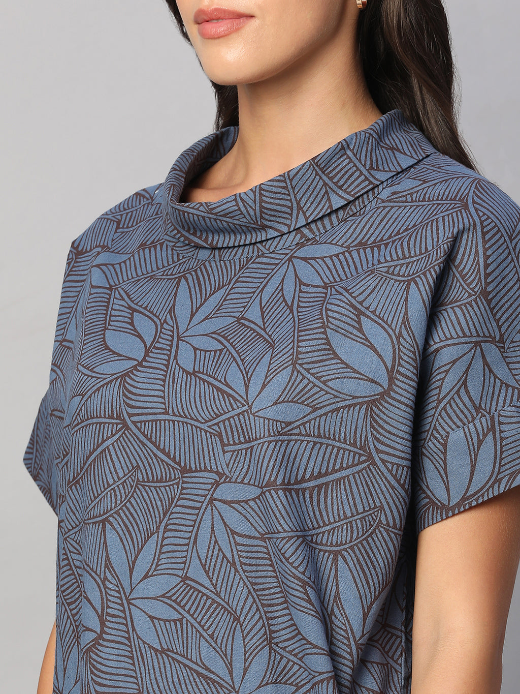 Women's Blue Cotton Flax Regular Fit Dress