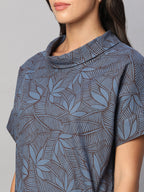 Women's Blue Cotton Flax Regular Fit Dress