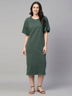 Women's Cotton Loose Fit Knit Dress Green
