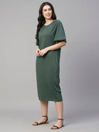 Women's Cotton Loose Fit Knit Dress Green