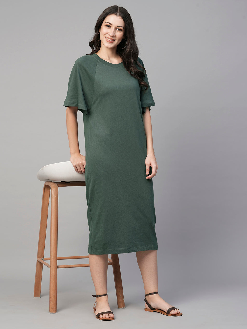 Women's Cotton Loose Fit Knit Dress Green