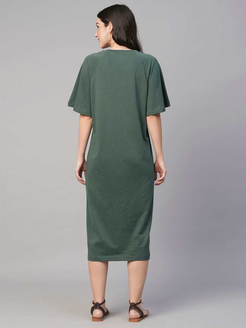 Women's Cotton Loose Fit Knit Dress Green