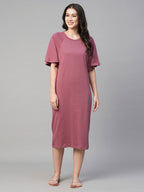 Women's Cotton Loose Fit Knit Dress Wine