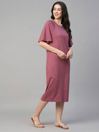 Women's Cotton Loose Fit Knit Dress Wine