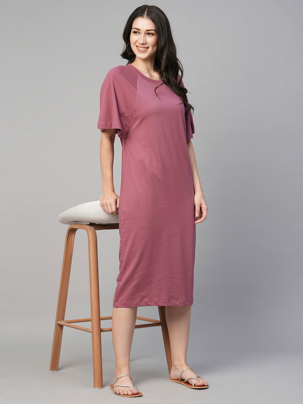 Women's Cotton Loose Fit Knit Dress Wine