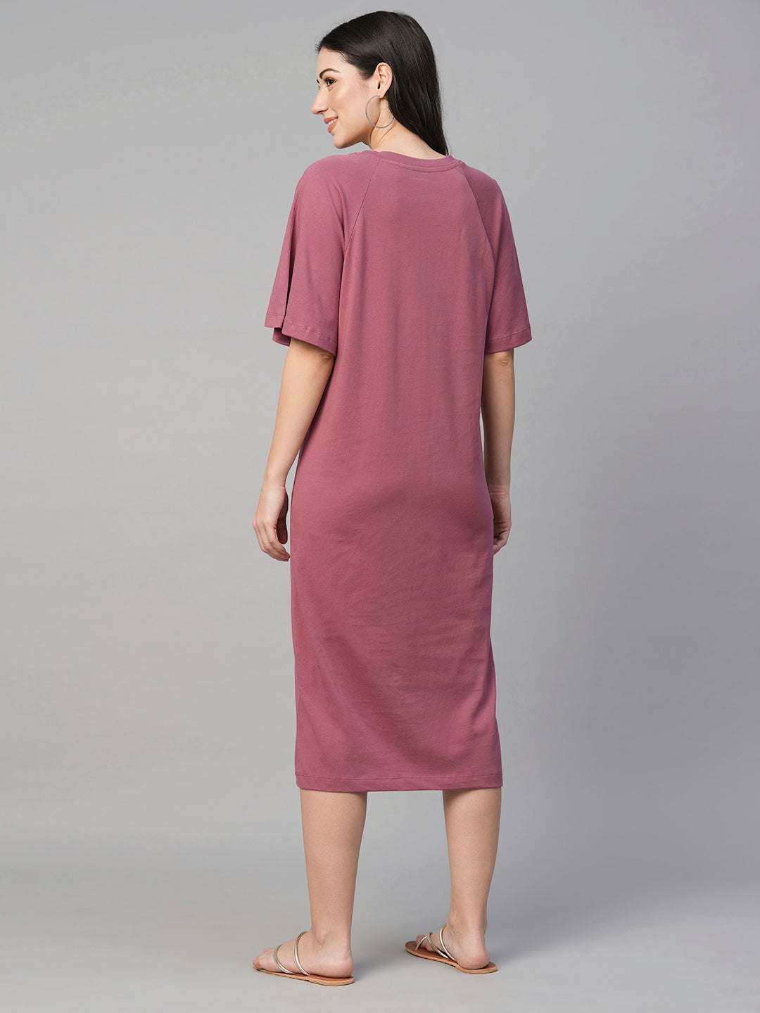 Women's Wine Cotton Loose Fit Knit Dress