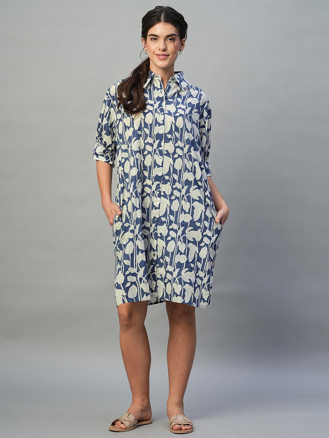 Women's Navy 100% Cotton Boxy Fit Dress