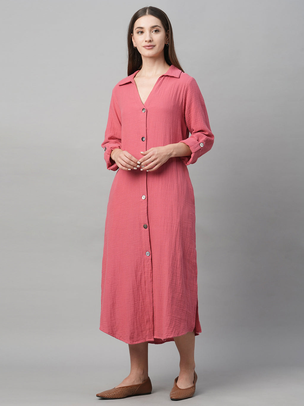 Women's Cotton Boxy Fit Dress Pink