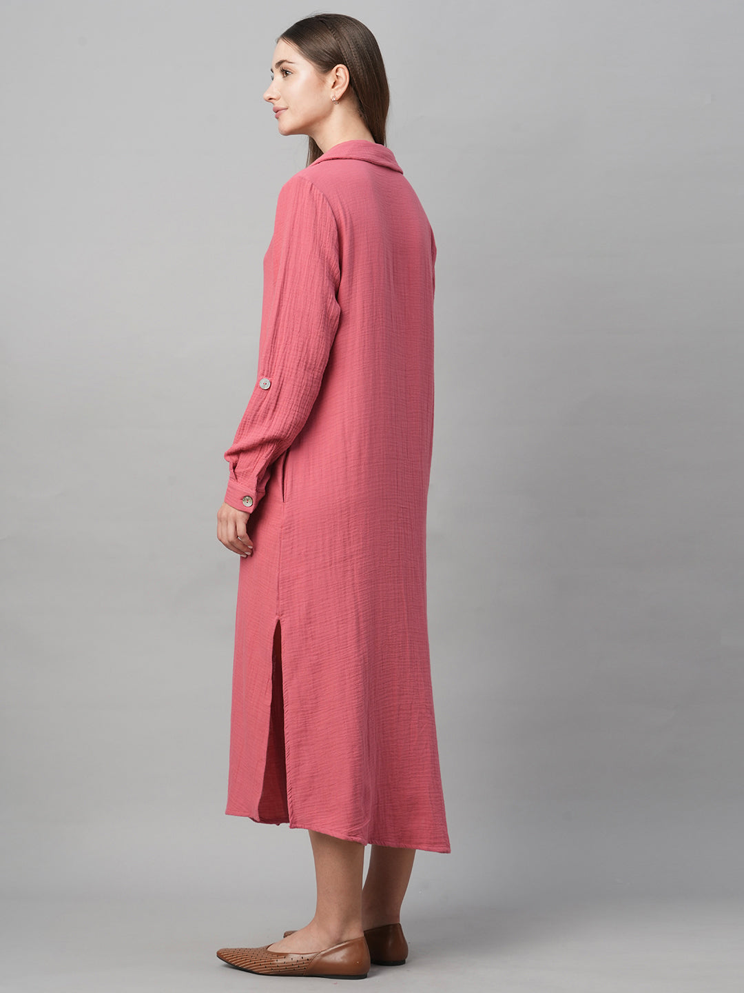 Women's Pink Cotton Boxy Fit Dress