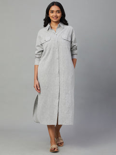 Women’s Cotton Linen Regular Fit Dress Grey