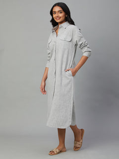 Women’s Cotton Linen Regular Fit Dress Grey