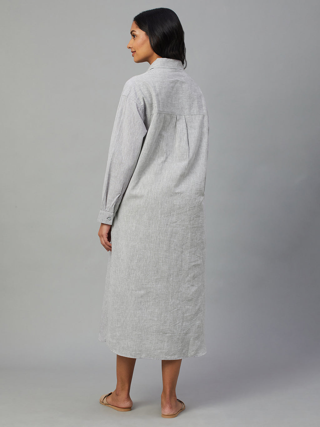 Women's Grey Cotton Linen Regular Fit Dress