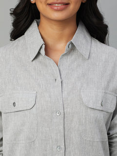 Women’s Cotton Linen Regular Fit Dress Grey