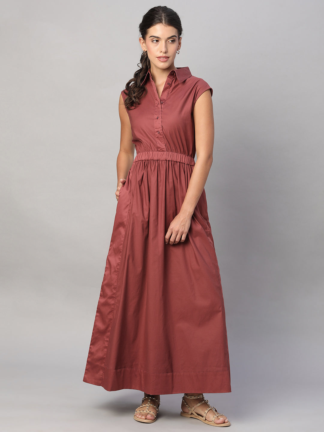 Women's Rust 100% Cotton Regular Fit Dress