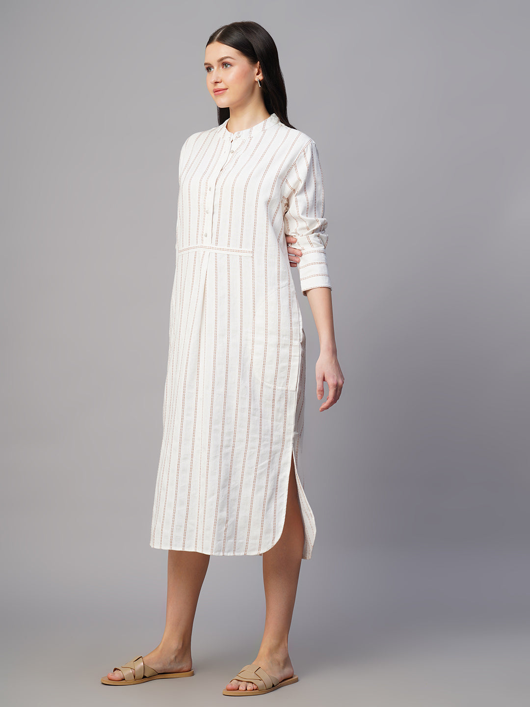 Women's Rust/Natural Cotton Linen Boxy Fit Dress