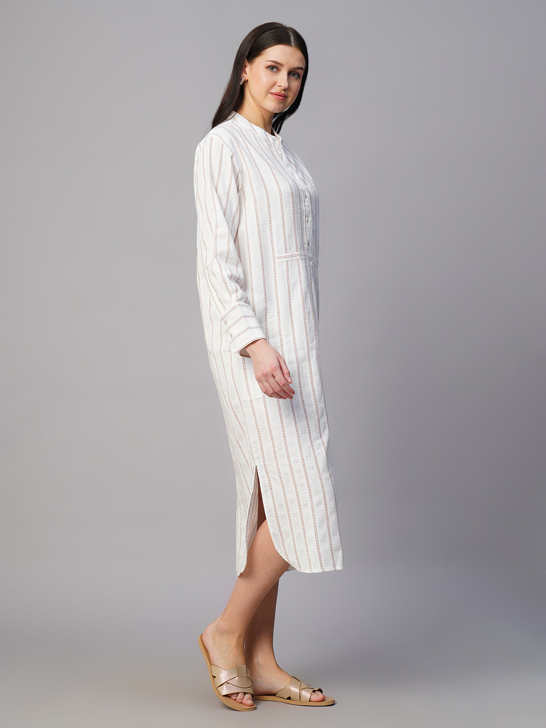 Women's Rust/Natural Cotton Linen Boxy Fit Dress