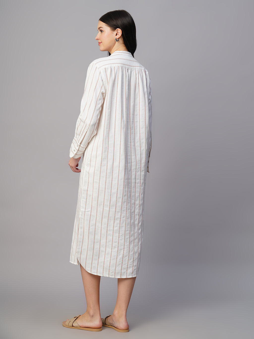Women's Rust/Natural Cotton Linen Boxy Fit Dress