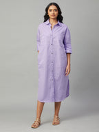 Women's Lilac Linen Cotton Boxy Fit Dress