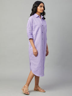 Women’s Linen Cotton Boxy Fit Dress Lilac