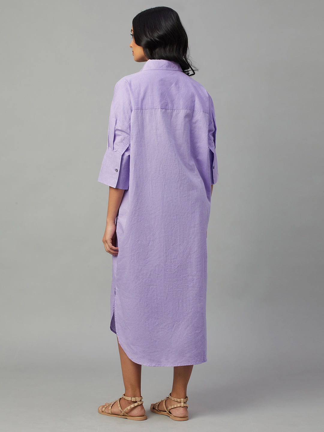 Women's Lilac Linen Cotton Boxy Fit Dress