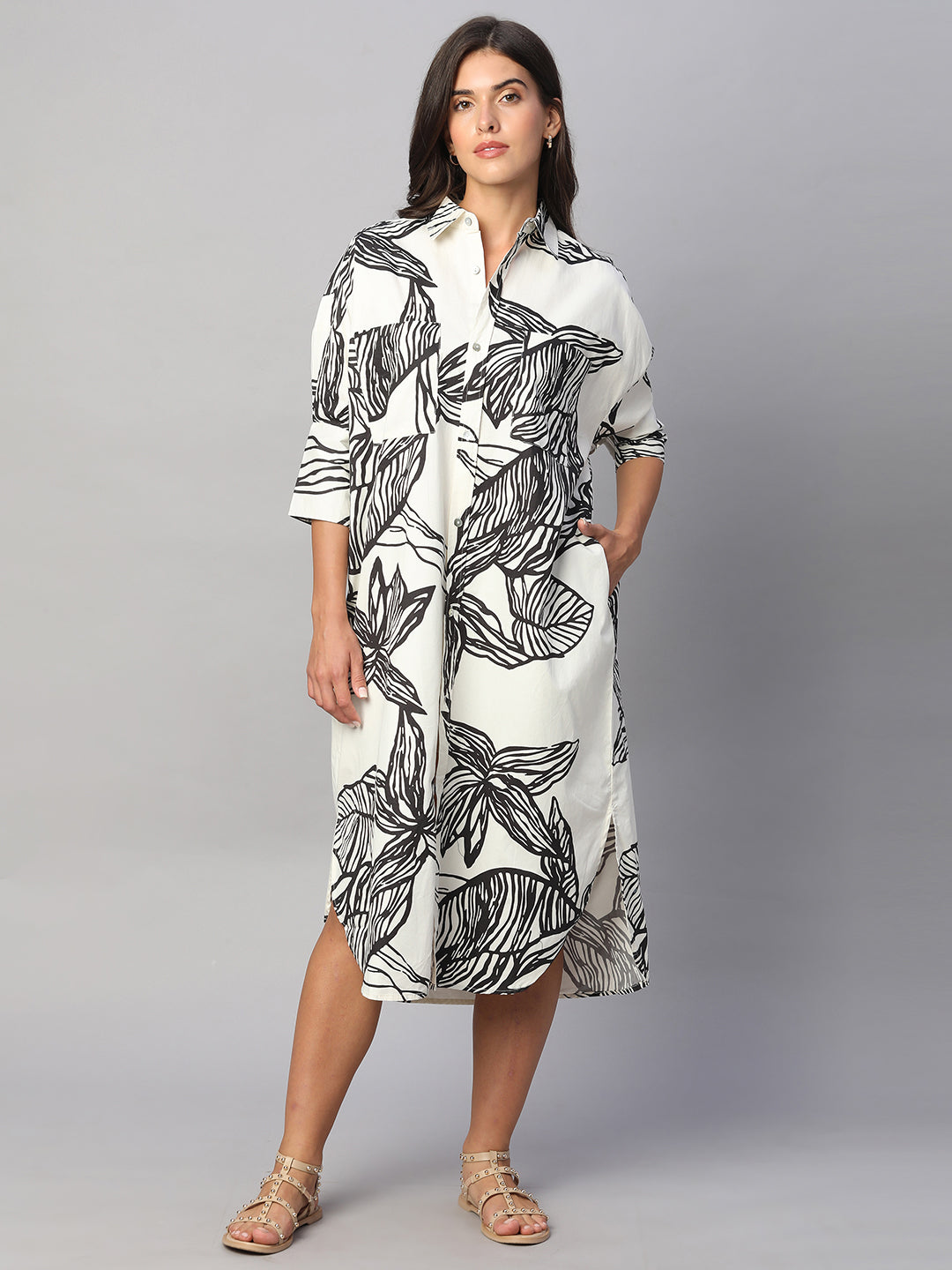 Women's White 100% Cotton Boxy Fit Dress