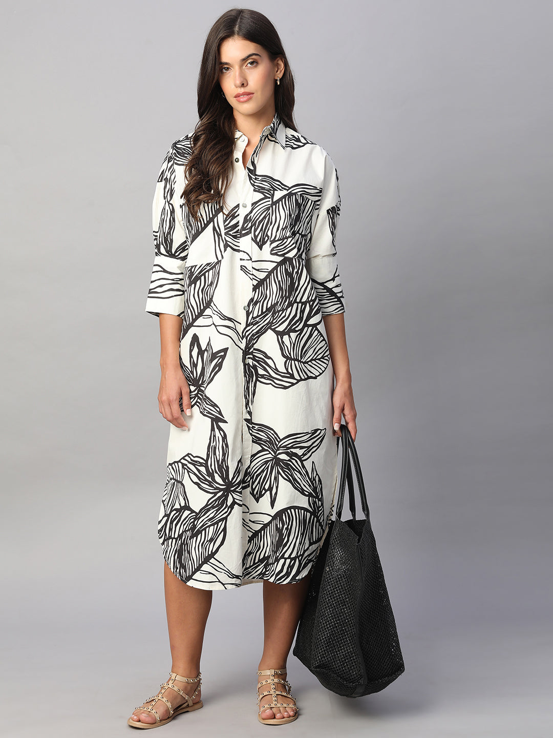Women's White 100% Cotton Boxy Fit Dress