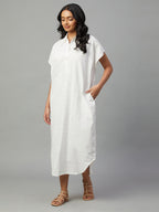 Women's White 100% Cotton Boxy Fit Dress