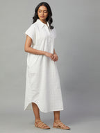 Women's White 100% Cotton Boxy Fit Dress