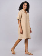 Women's Khaki 100% Cotton Regular Fit Dress