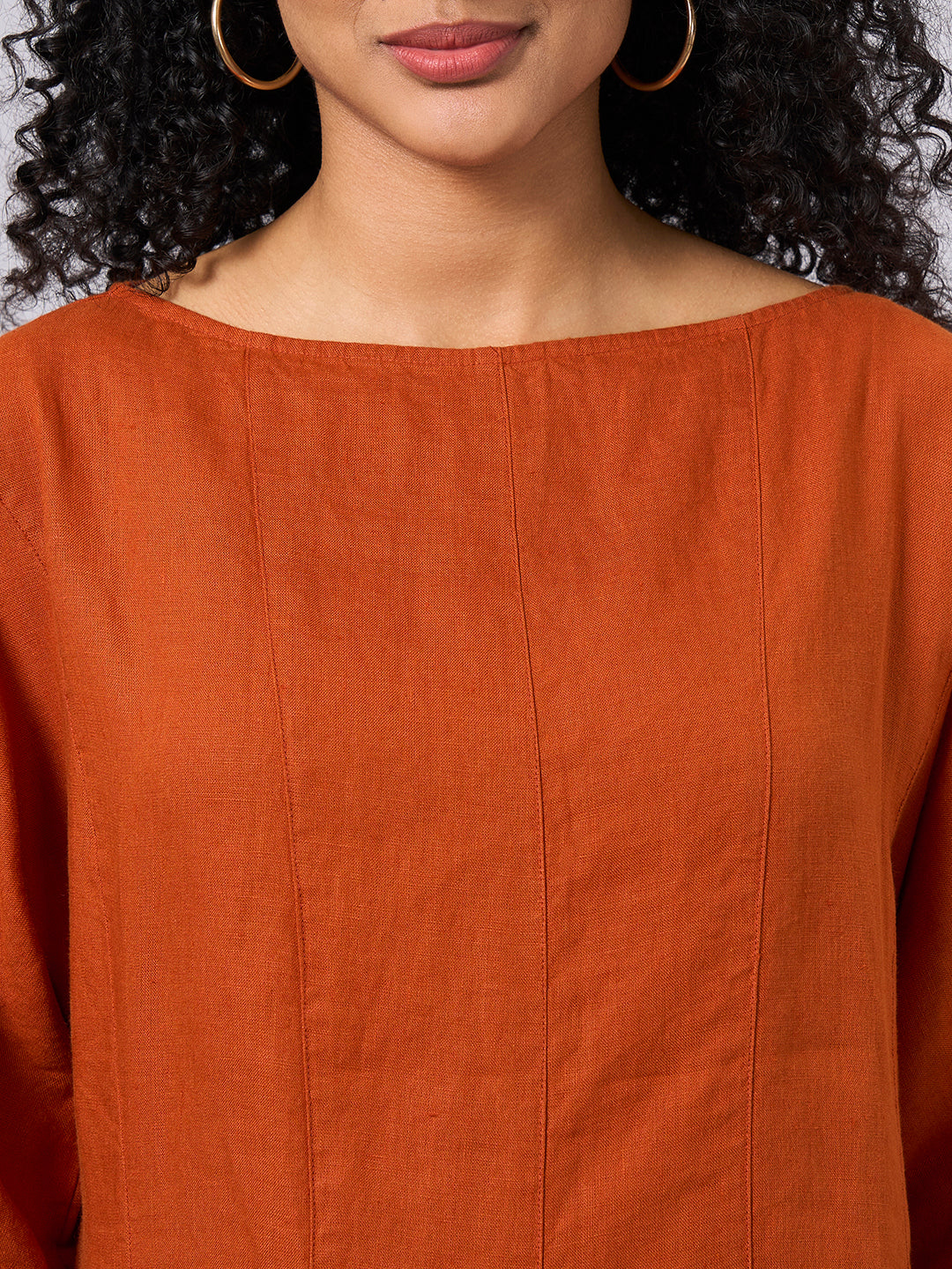 Women's Rust 100% Linen Regular Fit Dress