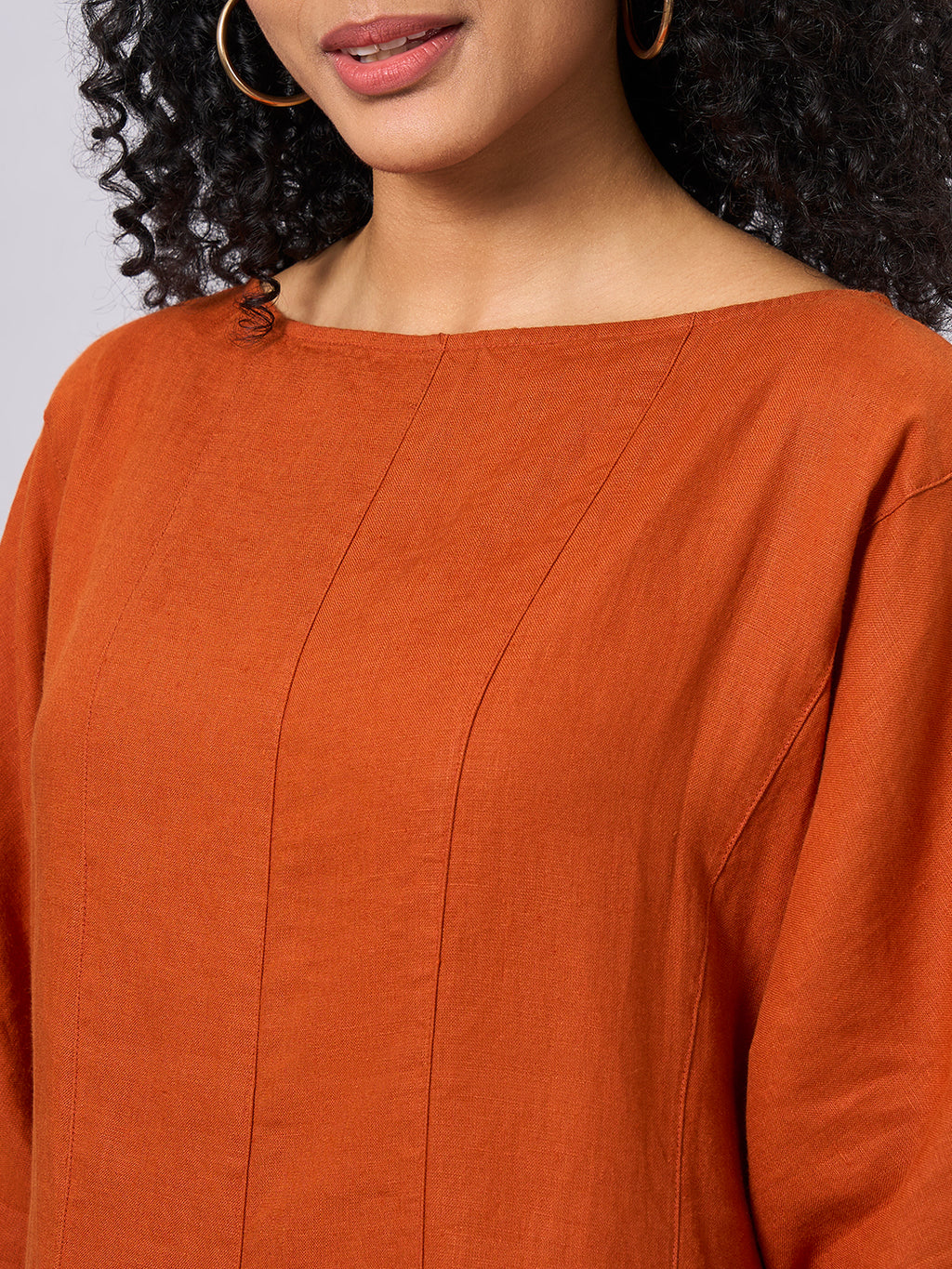 Women's Rust 100% Linen Regular Fit Dress